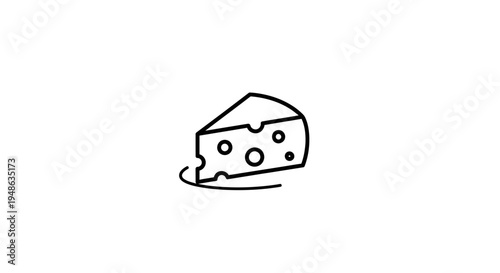 Simple Line Art Icon of a Wedge of Swiss Cheese with Holes