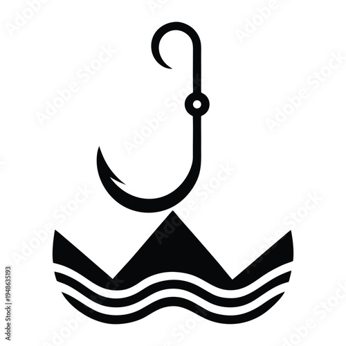 Fishing Hook River Silhouette Vector Icon