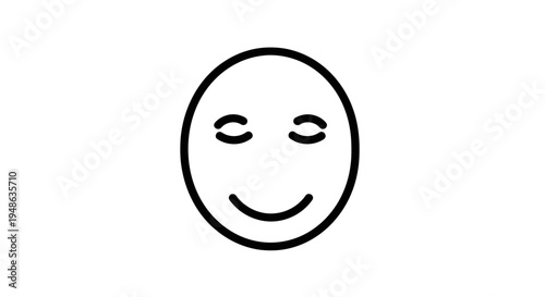 Smiling Face Icon with Closed Eyes, Simple Line Art, Positive Emotion