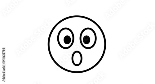 Surprised Face Emoji Icon, Shocked Expression, Wide Eyes, Open Mouth, Black and White Simple Line Art