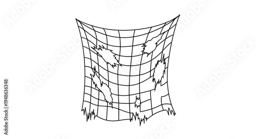 Torn Net Grid with Holes and Ripped Edges - Abstract Concept