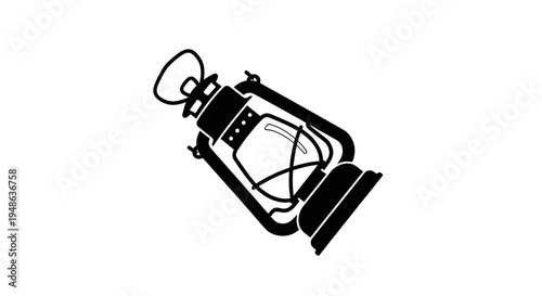 Vintage Oil Lantern Icon, Retro Kerosene Lamp Silhouette, Old Light Source Symbol