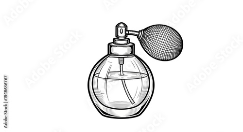 Vintage Perfume Bottle with Atomizer Bulb - Hand Drawn Sketch