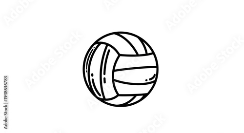 Volleyball Ball Icon, Simple Line Art Drawing, Isolated on White Background