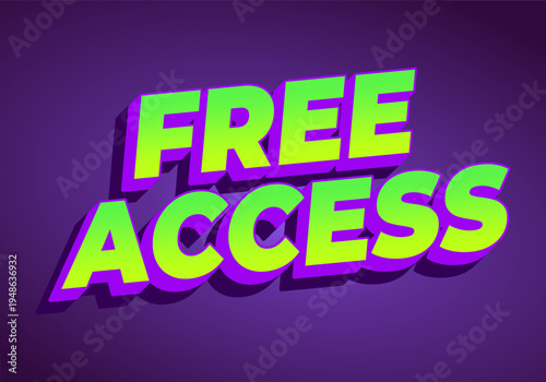 Bold 3D retro text reading FREE ACCESS in bright lime green with purple outline and drop shadow on a dark purple background.