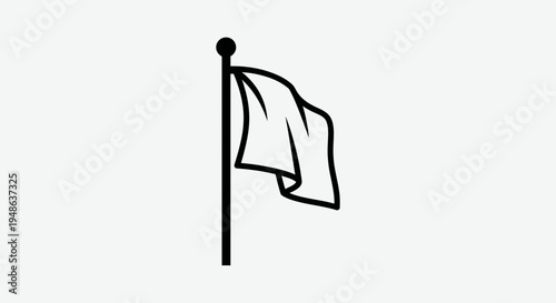 White Flag Waving on Pole, Symbol of Surrender or Peace, Simple Icon