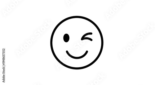 Winking Smiley Face Icon, Hand Drawn Style, Isolated on White Background