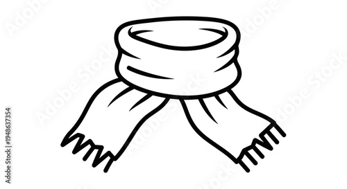 Winter Scarf Icon, Simple Line Art, Cold Weather Accessory, Warm Clothing, Isolated Vector