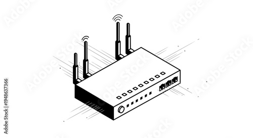 Wireless Router with Antennas and LED Lights - Technology and Connectivity Concept