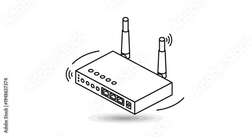 Wireless Router with Antennas and Signal Waves, Network Device
