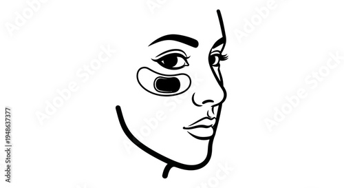 Woman's face with eye patches, skincare routine, beauty treatment, close-up profile