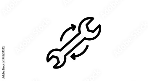 Wrench with Circular Arrows Icon: Repair, Maintenance, Service, Tool, Engineering