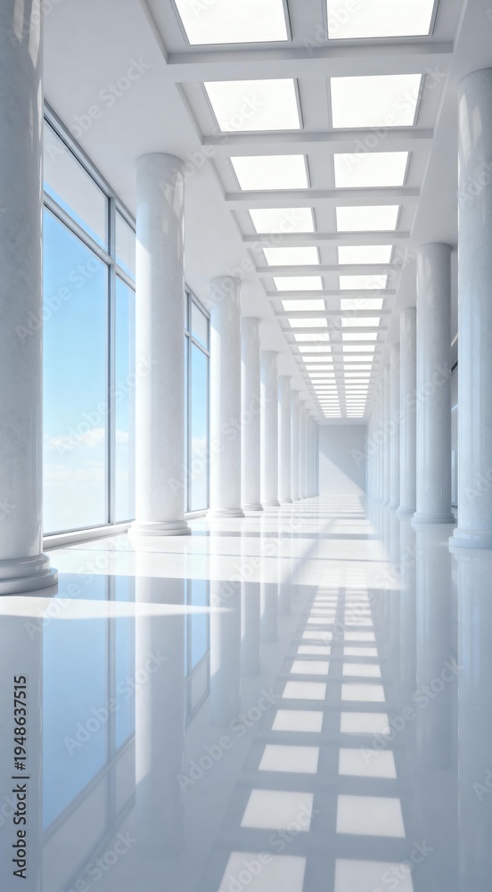 Fototapeta premium Bright Modern Corridor with Columns and Skylights