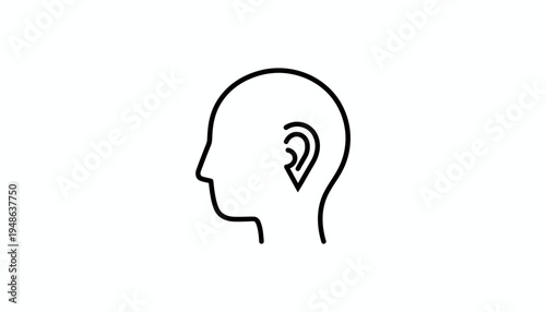 Human Head Profile Outline Icon, Simple Minimalist Line Art