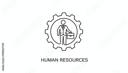 Human Resources Icon: Businessman in Gear Symbolizing Employment and Corporate Management