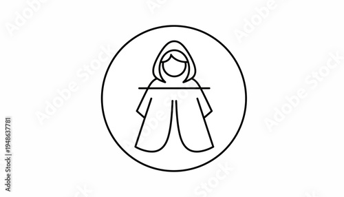Icon of a person wearing a hooded poncho or rain jacket inside a circle