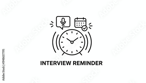 Interview Reminder Icon: Clock, Calendar, Microphone - Business Meeting Schedule