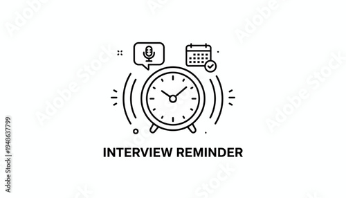 Interview Reminder Icon: Clock, Calendar, Microphone, Notification - Business Meeting Schedule