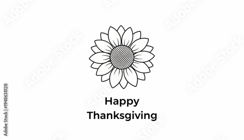 Happy Thanksgiving Hand-Drawn Sunflower Illustration with Text