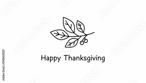Happy Thanksgiving hand-drawn illustration with leaves and berries