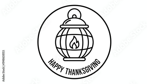 Happy Thanksgiving Lantern Icon Circle Stamp