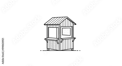 Hand-drawn Sketch of a Small Wooden Kiosk with Serving Windows and Roof