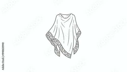 Hand-drawn sketch of a stylish poncho with decorative border, isolated on white background