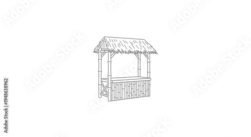 Hand-drawn sketch of a tropical bamboo market stall with thatched roof