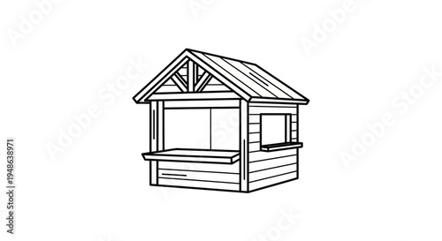 Hand-drawn Sketch of a Wooden Market Stall or Booth with Serving Counter