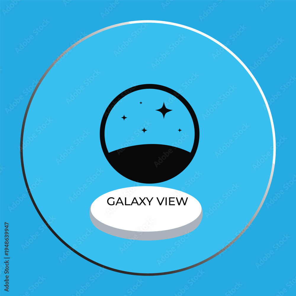 Obraz premium Galaxy View Icon with Stars and Planet Silhouette on Blue Background