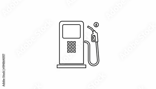 Gasoline pump icon, fuel dispenser nozzle, car refueling, energy, service station line art