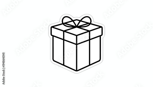 Gift Box Icon, Present Box with Ribbon Bow, Simple Line Art, Celebration and Surprise Concept