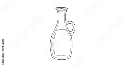 Glass Carafe with Handle Filled with Clear Liquid - Hand-Drawn Sketch Style