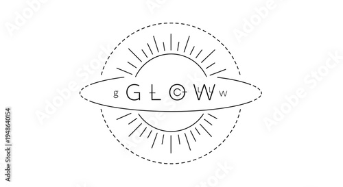 Glow Logo Emblem with Sun Rays and Orbiting Ellipse