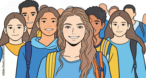 Group of young people smiling and standing together in a casual setting during daytime