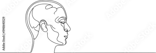 Stroke outline illustration of a man's profile with minimalistic design on a transparent background