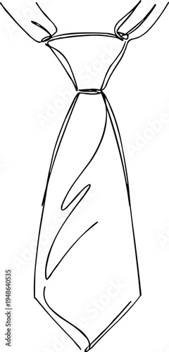 Stroke outline illustration of a tie hanging down on a transparent background with simple design and no added details