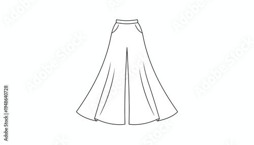 Fashion illustration of wide leg palazzo pants with pockets, white background