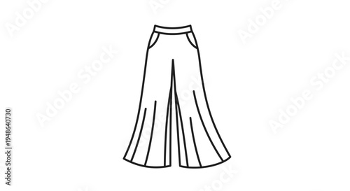 Fashion Illustration of Wide Leg Pants, Palazzo Style, Line Art Drawing
