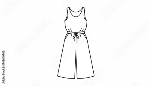 Fashion Illustration: Women's Sleeveless Jumpsuit with Wide Cropped Legs and Drawstring Waist