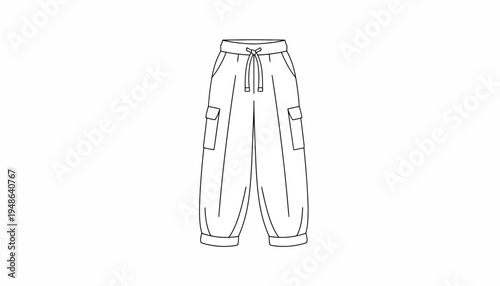 Fashion Sketch: Cargo Pants with Pockets and Drawstring Waist