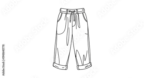 Fashion Sketch: Casual Cropped Pants with Drawstring Waist and Cuffed Hem