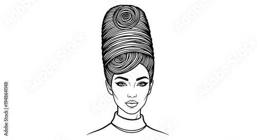 Elegant Woman with Beehive Hairstyle, Vintage Fashion Portrait, Retro Style Icon
