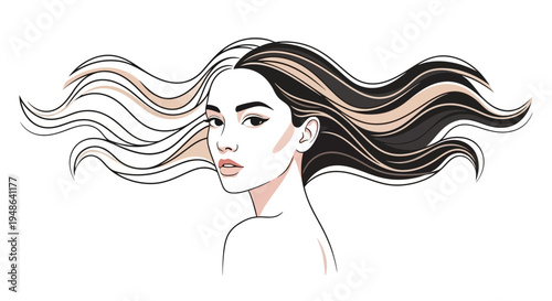 Elegant Woman with Flowing Two-Tone Hair, Minimalist Portrait, Beauty and Style