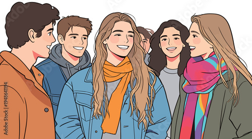 Group of friends talking together in a casual setting during a school event in the afternoon