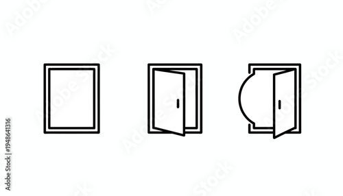 Door opening sequence: closed, half-open, fully open with curved frame