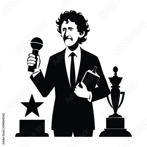 Actor Giving Acceptance Speech Trophy Silhouette Vector 