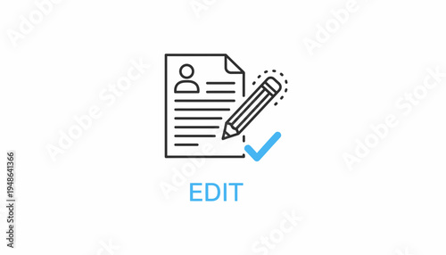 Edit Document Icon Symbolizing Editing, Revision, and Confirmation with Pencil and Checkmark