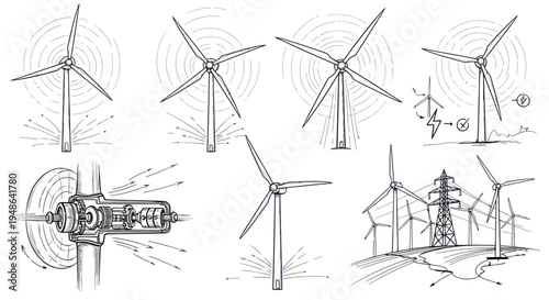 Wind Turbine Sketches: Design, Mechanics, and Energy Production