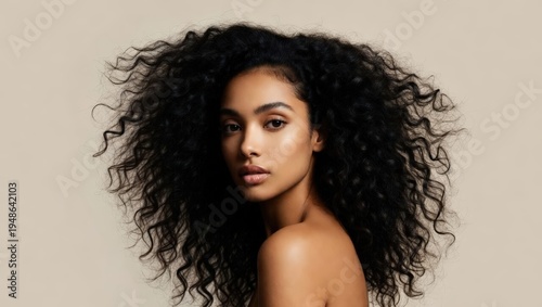 Afro Model with Natural Curly Hair Beauty Portrait for Hair Salon